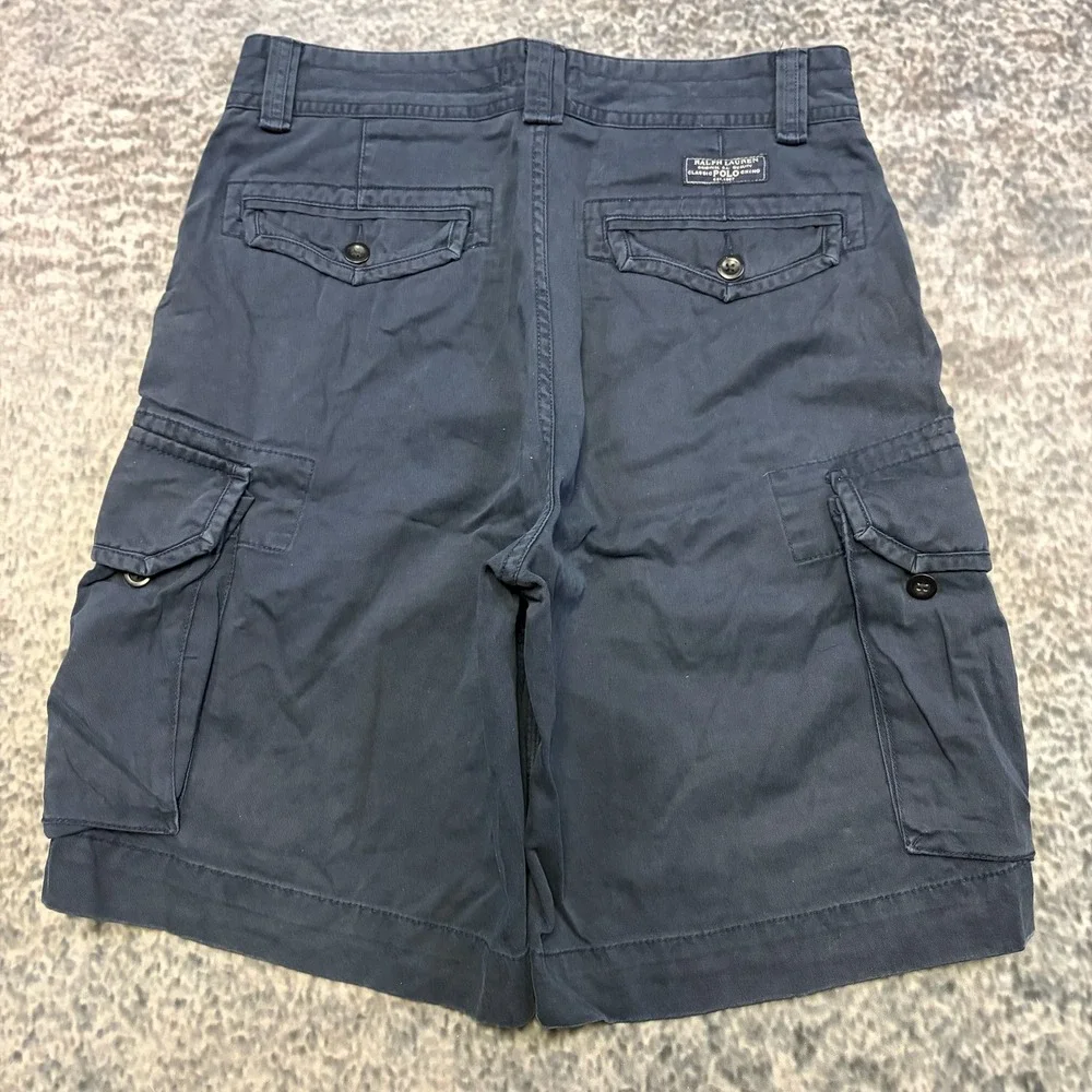 Vintage Polo Ralph Lauren Cargo Shorts Mens 33 Navy Blue Twill Classic Utility